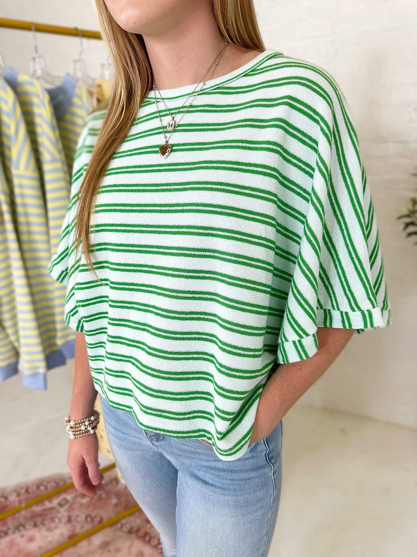 Emily Top in Green Stripe