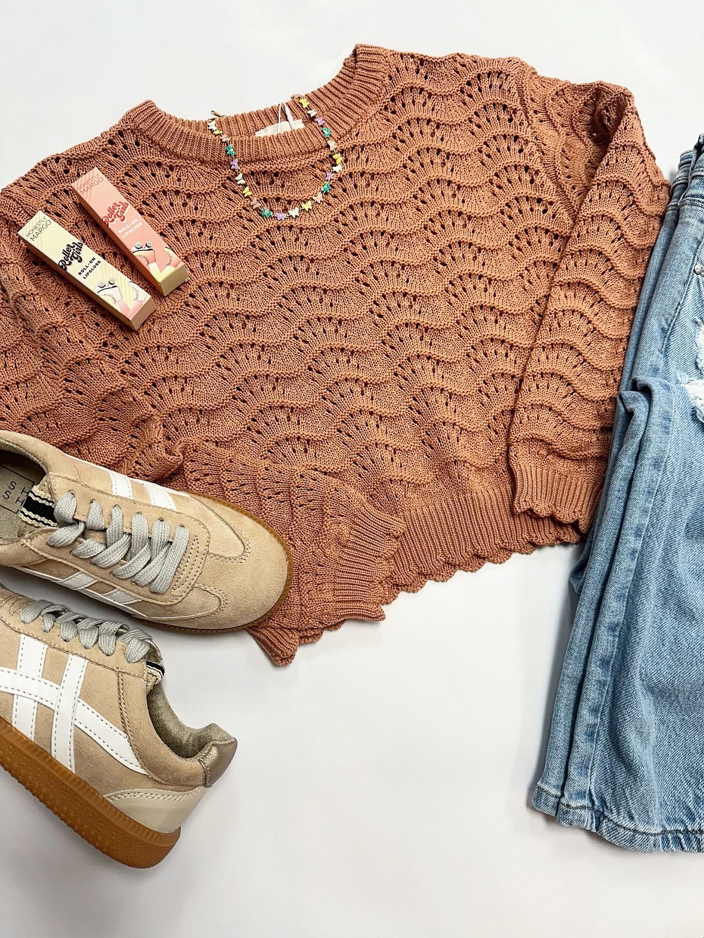 McKenna Scallop Sweater in Rust