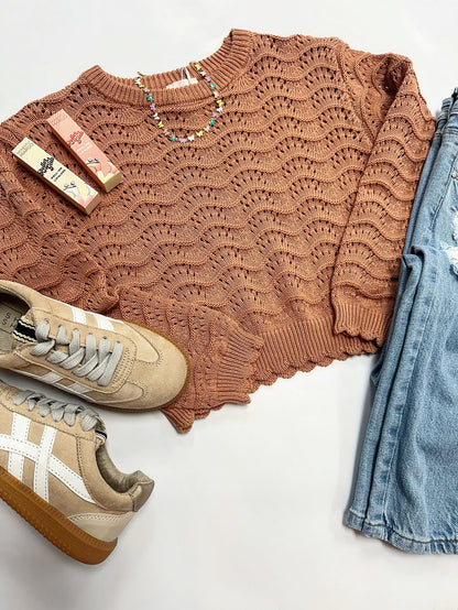 McKenna Scallop Sweater in Rust