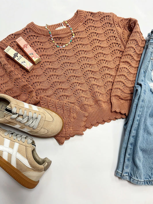 McKenna Scallop Sweater in Rust