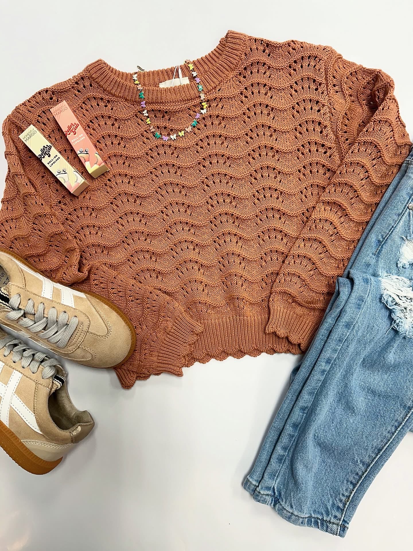 McKenna Scallop Sweater in Rust