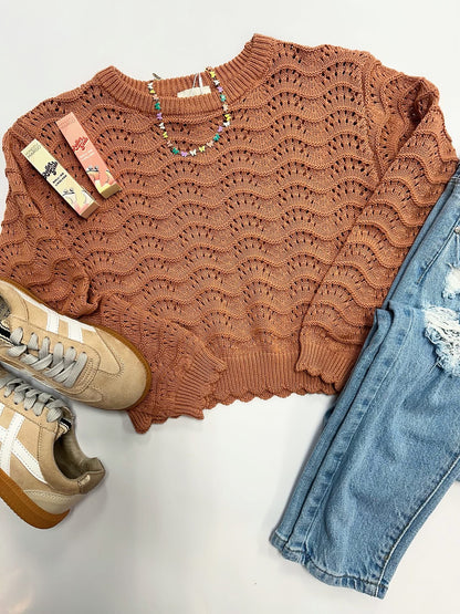 McKenna Scallop Sweater in Rust