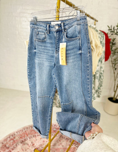 High Rise Crop Barrel Jean in Medium Wash