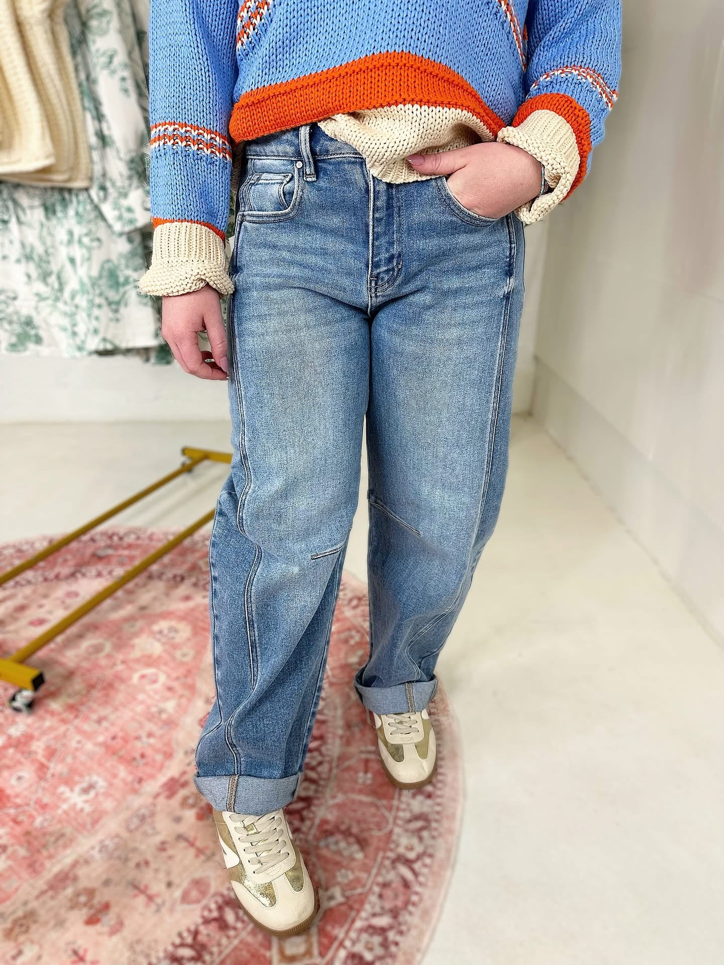 High Rise Crop Barrel Jean in Medium Wash