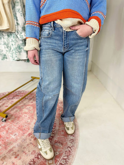 High Rise Crop Barrel Jean in Medium Wash