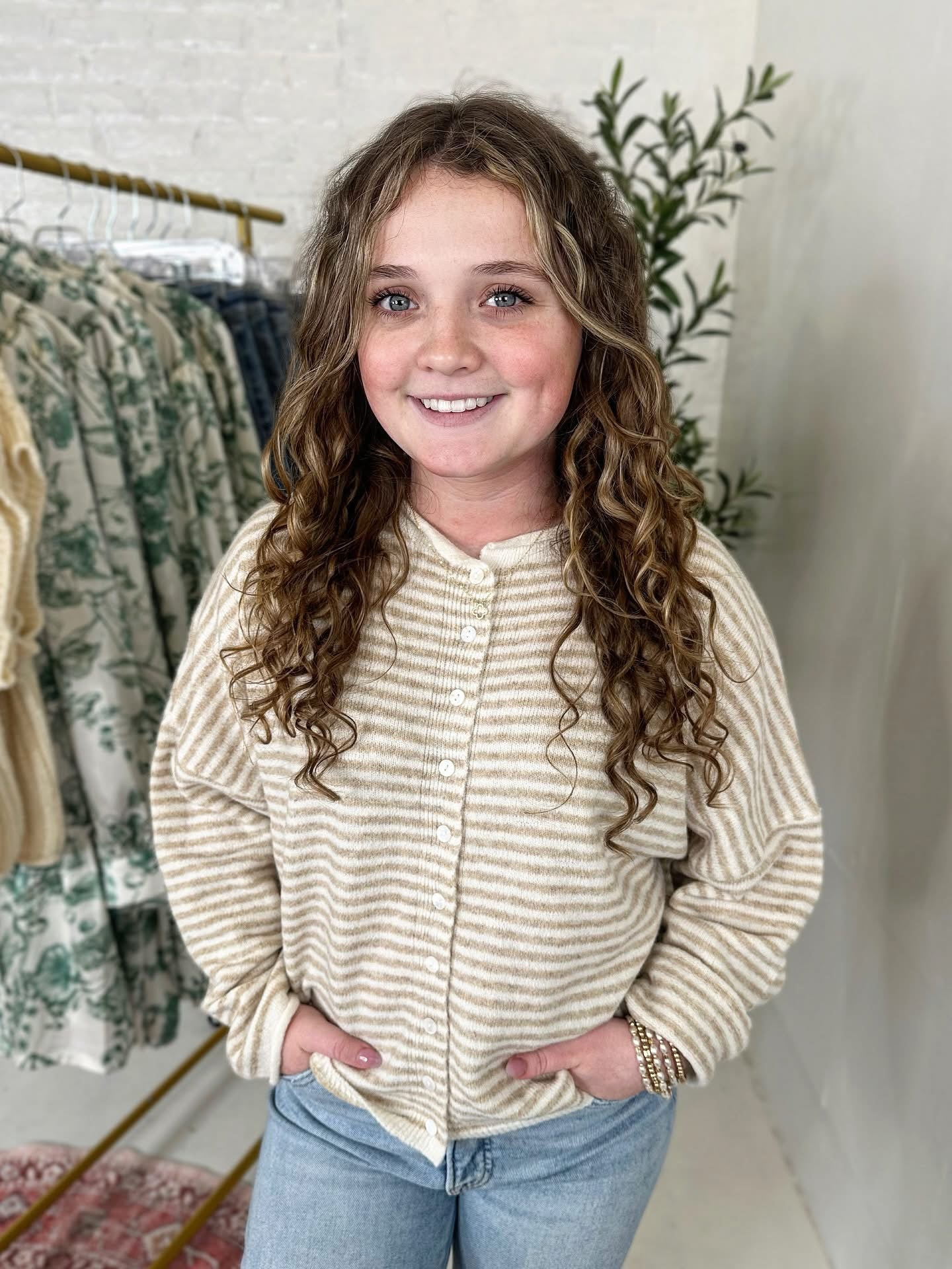 Laney Cardigan in Khaki Stripe