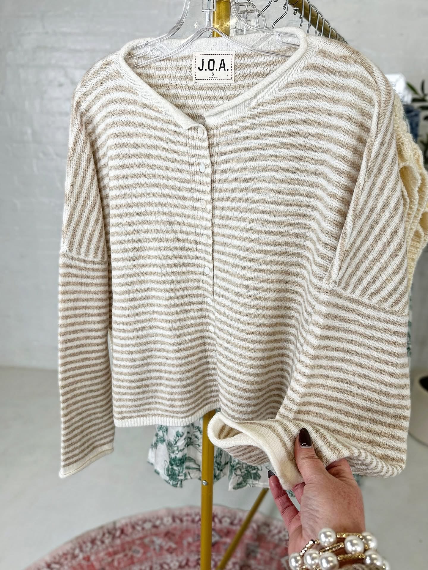 Laney Cardigan in Khaki Stripe