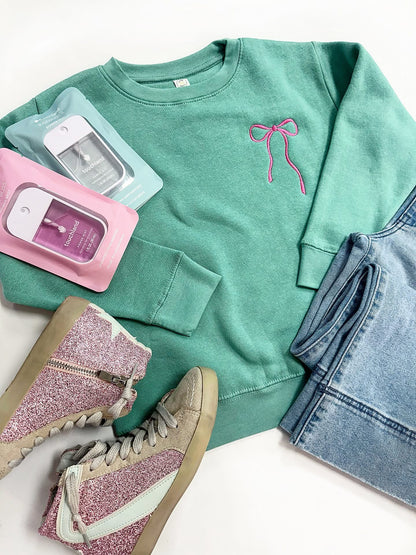 Embroidery Bow Sweatshirt in Seafoam