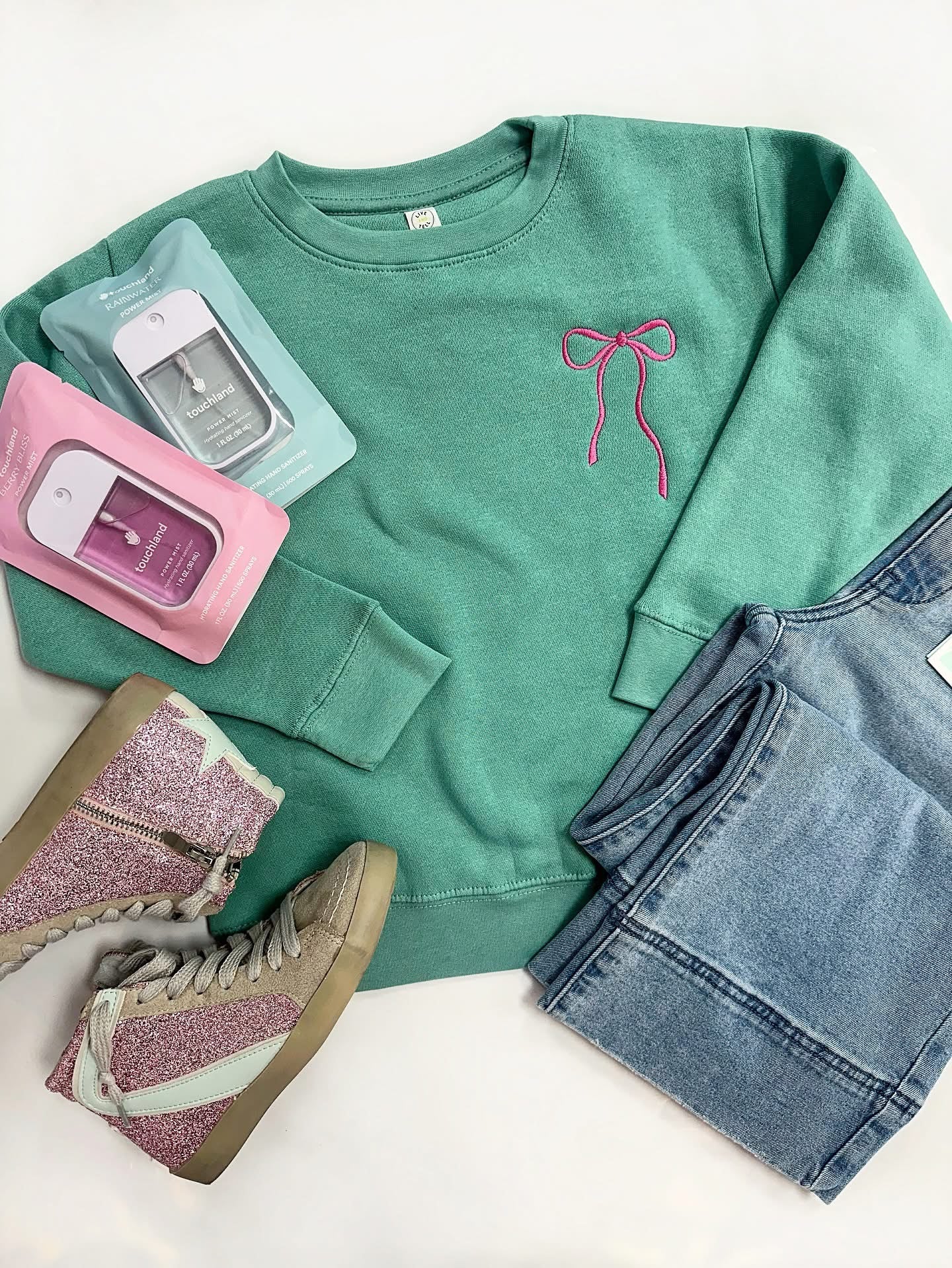 Embroidery Bow Sweatshirt in Seafoam