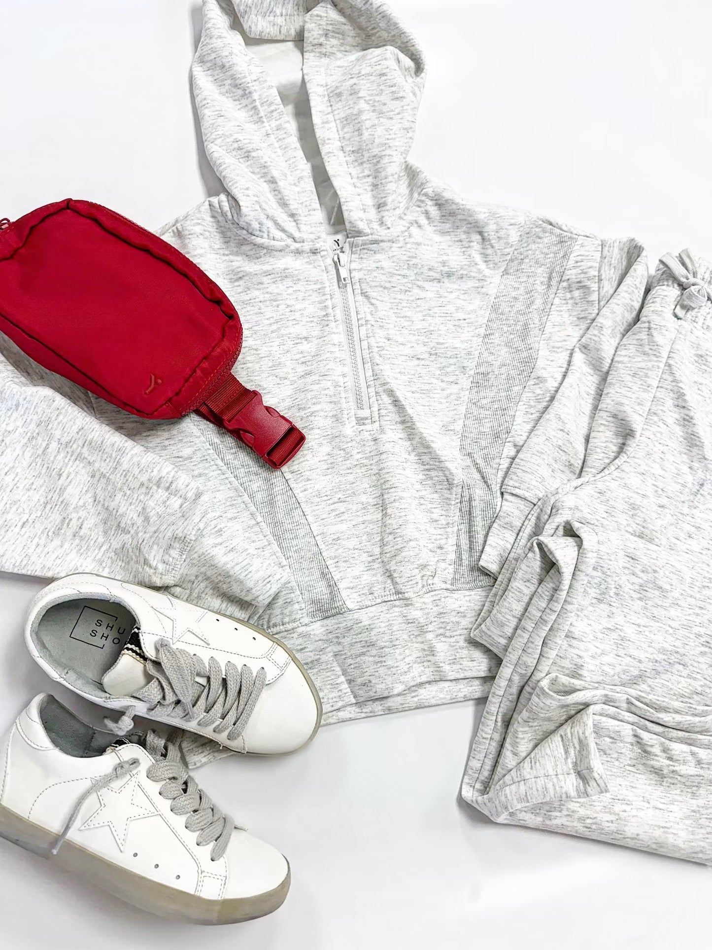 Taylor Half Zip Hoodie Set in Grey
