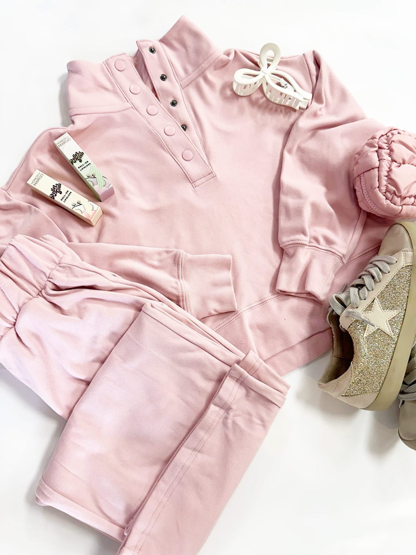 Parker Mock Neck Pullover Set in Pink
