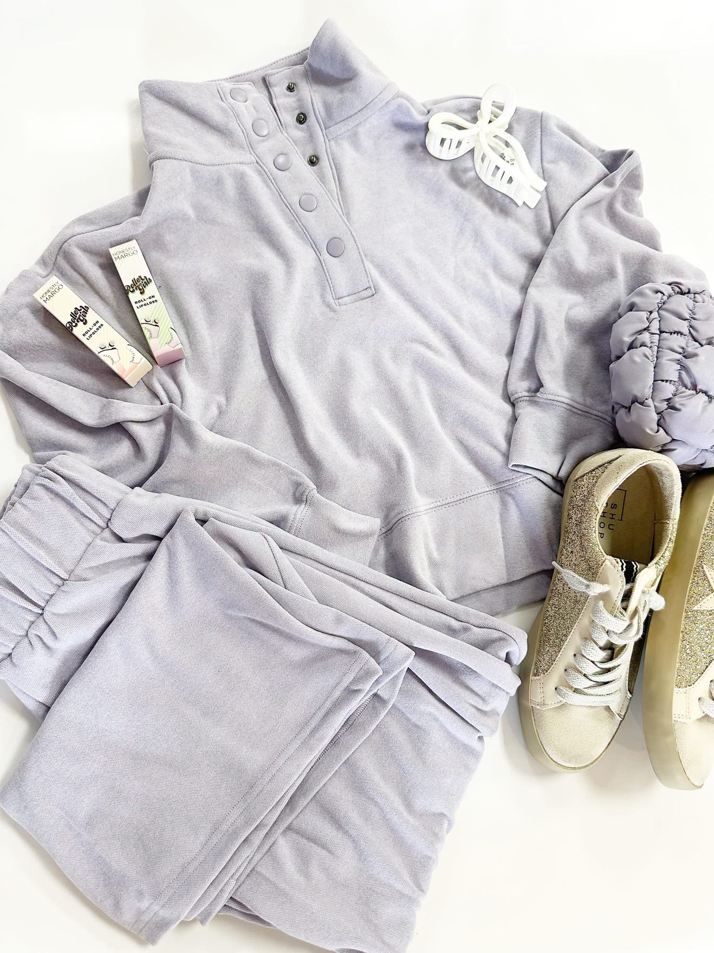 Parker Mock Neck Pullover Set in Lavender