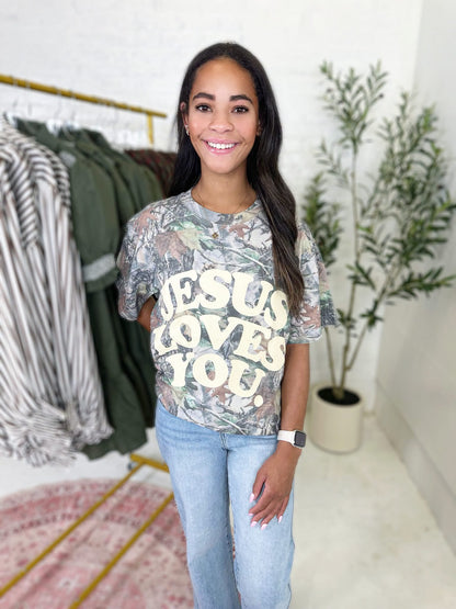 Jesus Loves You Tee in Camo