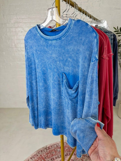 Mineral Wash Pocket Top in Ocean Blue