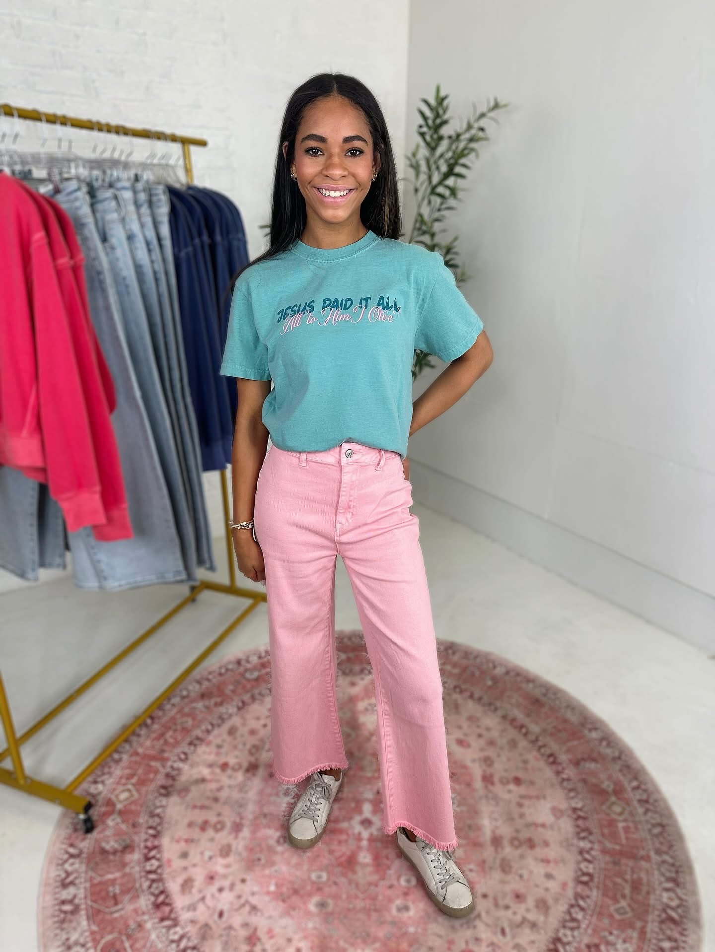 High Rise Denim Crop Jean in Pink