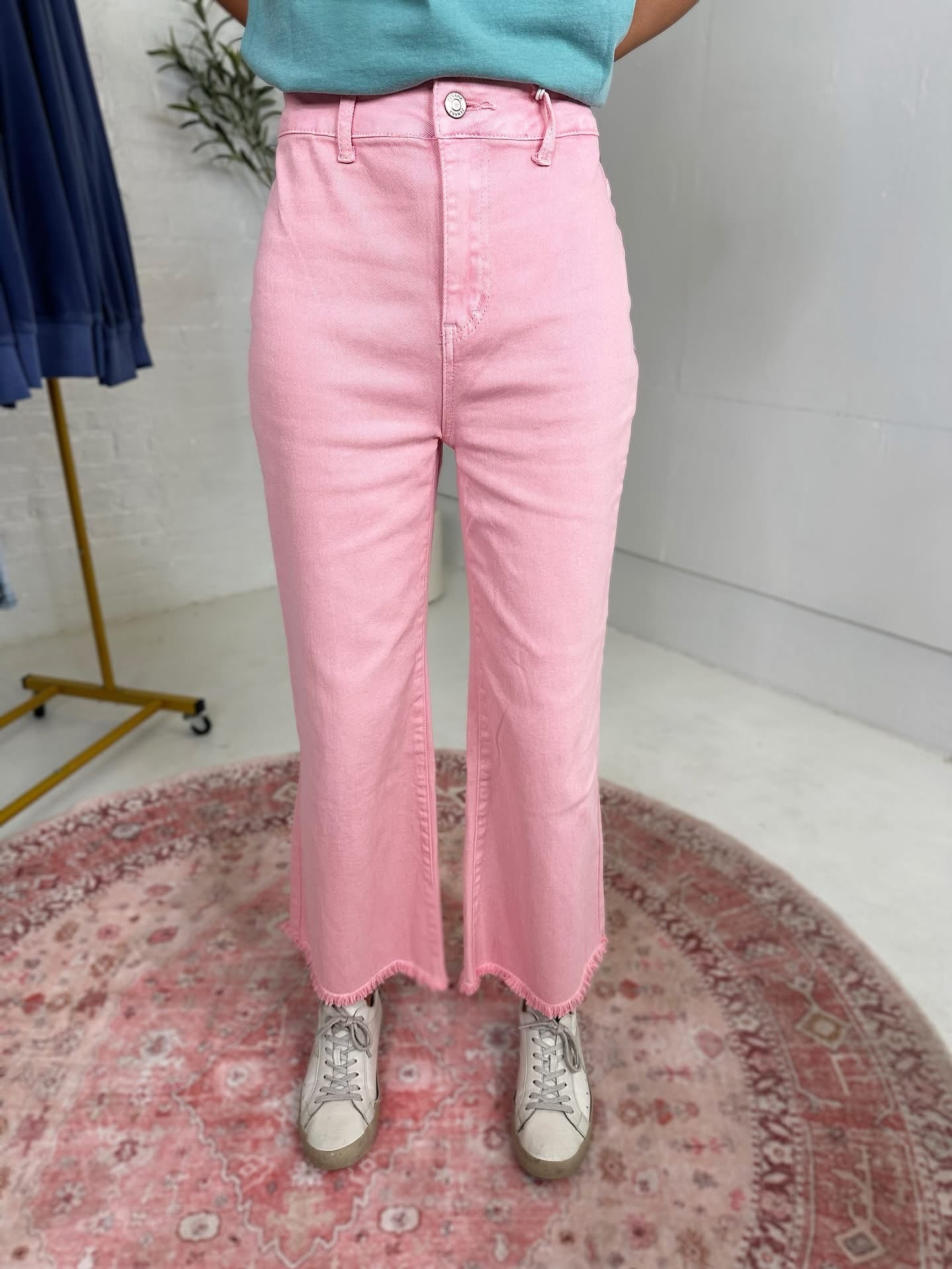 High Rise Denim Crop Jean in Pink