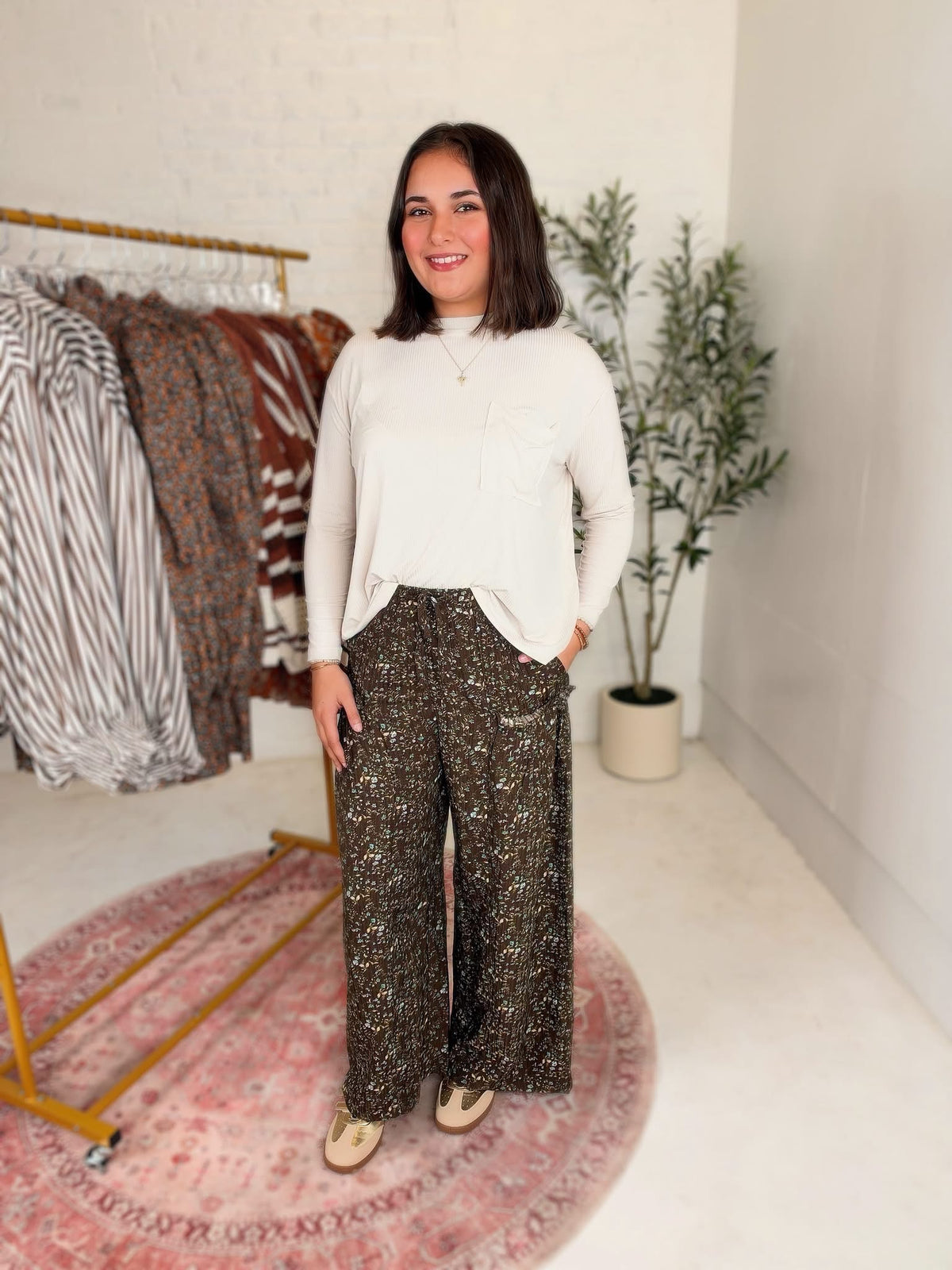 Marlee Stretch Pant in Brown Floral