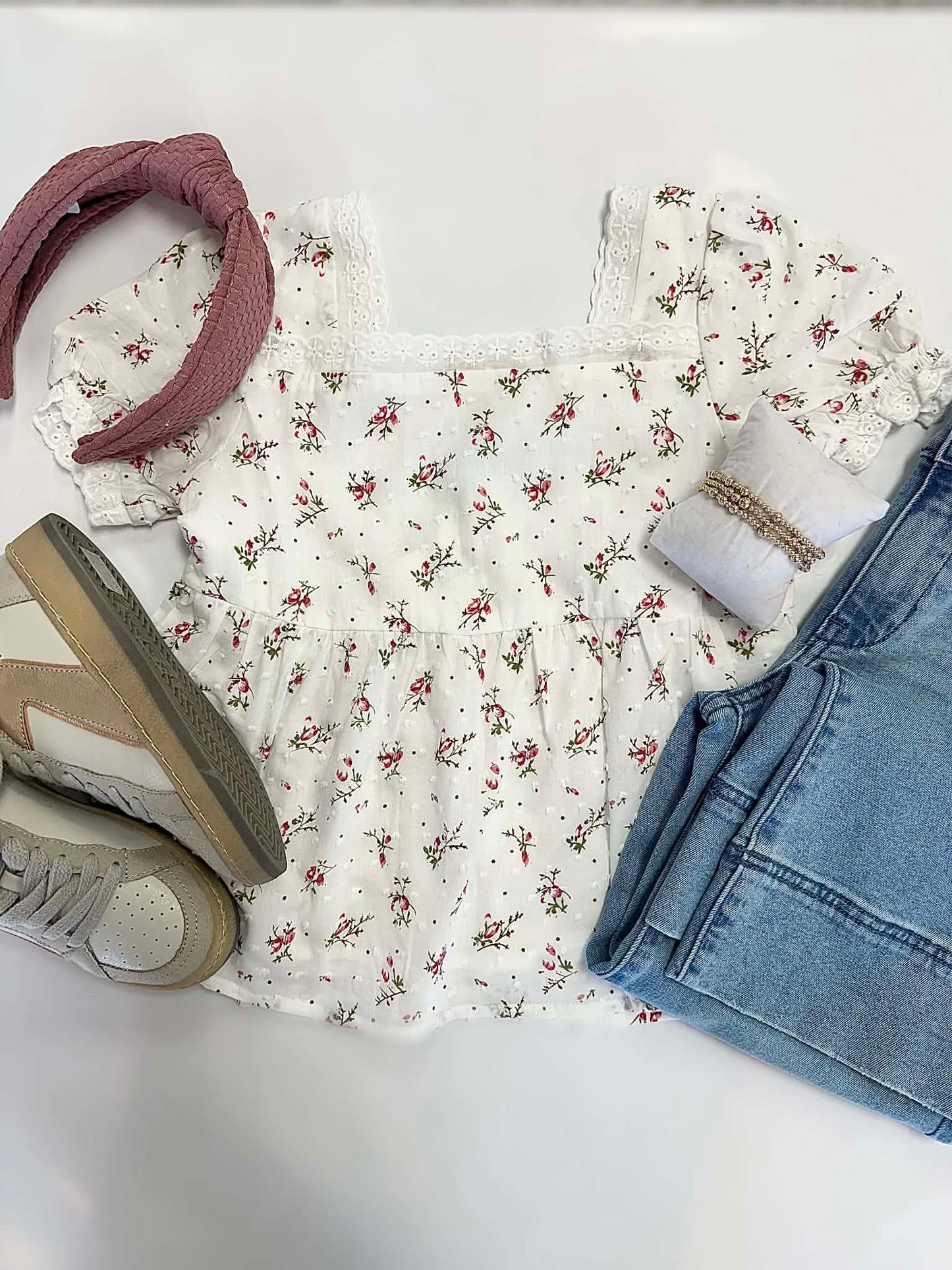 Gabby Top in Floral Off White