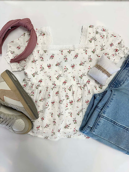 Gabby Top in Floral Off White