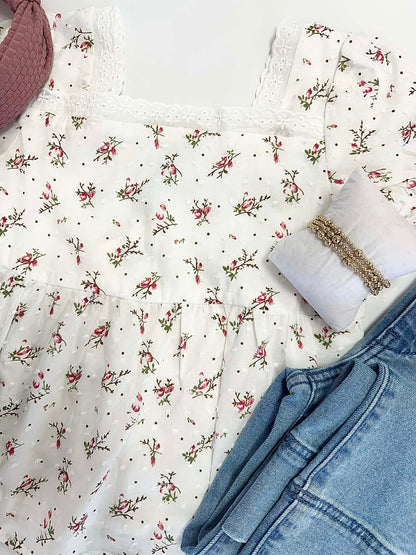Gabby Top in Floral Off White