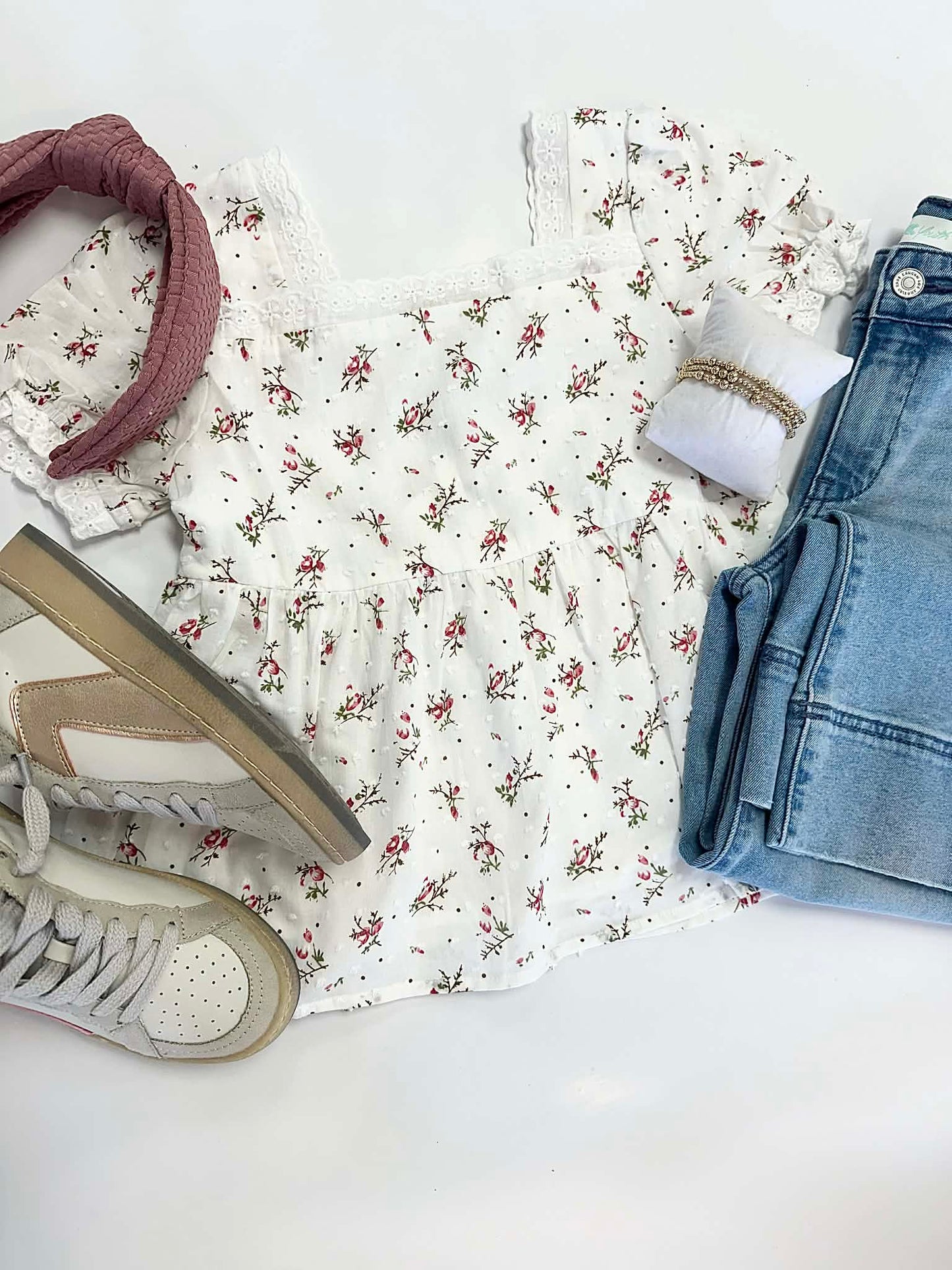 Gabby Top in Floral Off White