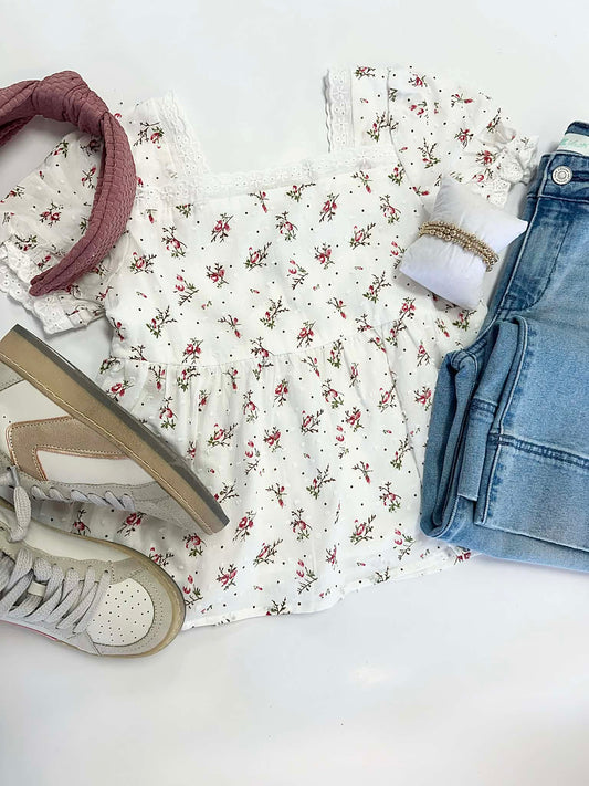 Gabby Top in Floral Off White