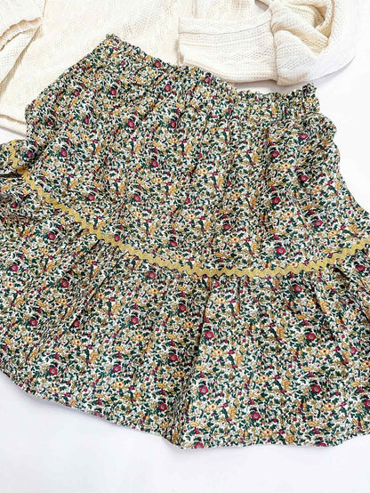 Ava Twill Floral Skirt in Mustard