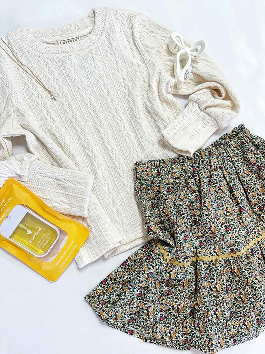 Ava Twill Floral Skirt in Mustard