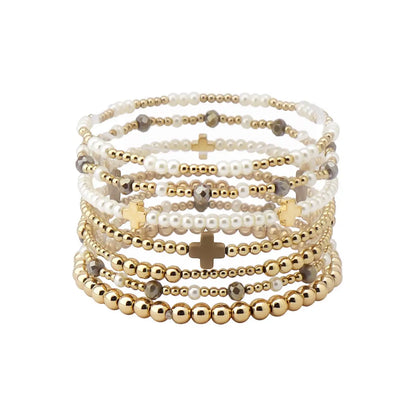 Brown Cross Stretch Bracelet Set