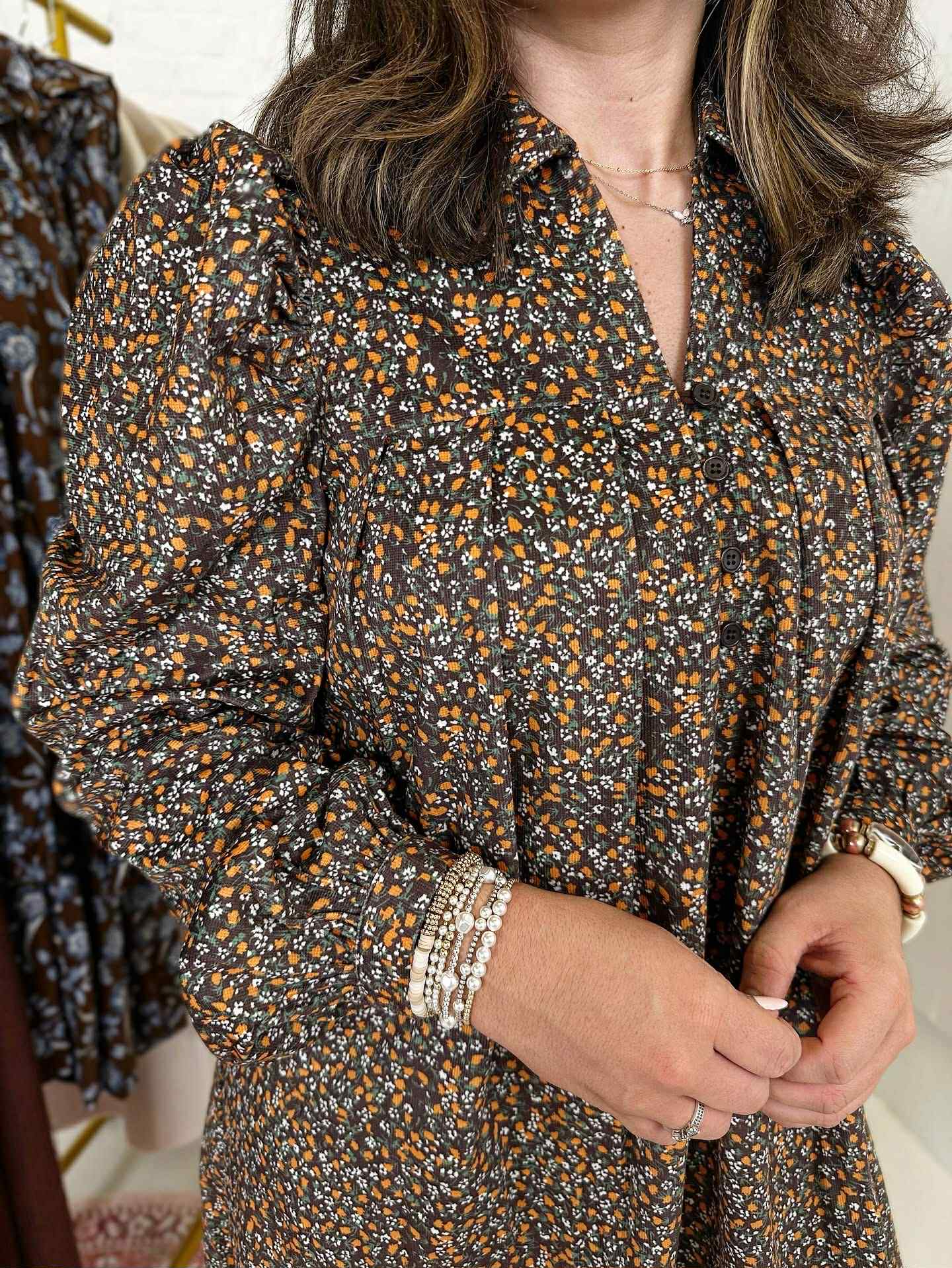 Madison Dress in Corduroy Brown Floral