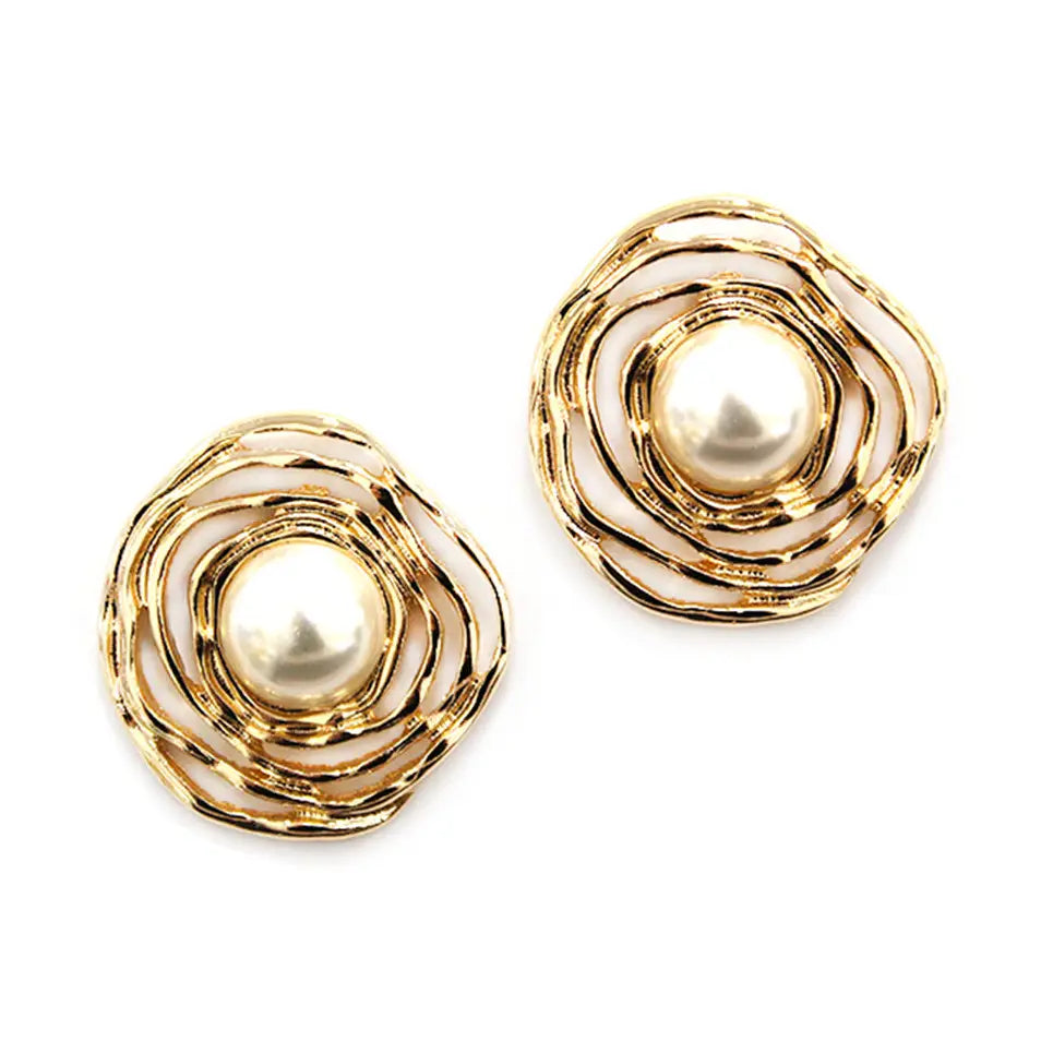 Gold Wired with Pearl .75" Stud Earrings