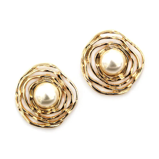 Gold Wired with Pearl .75" Stud Earrings