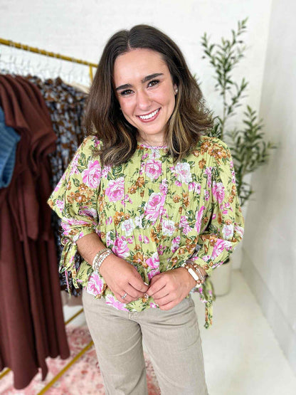 Lilah Top in Green Floral
