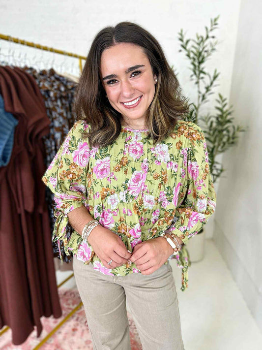 Lilah Top in Green Floral
