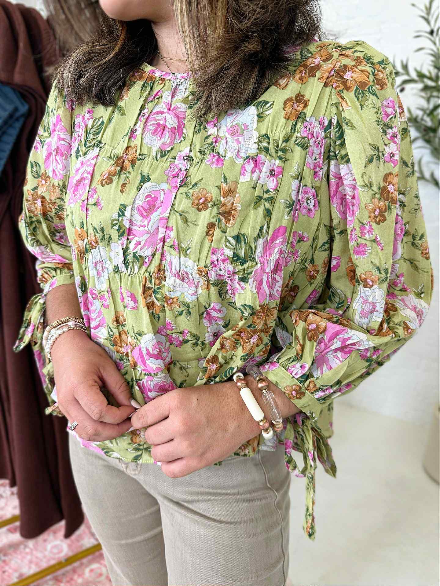 Lilah Top in Green Floral