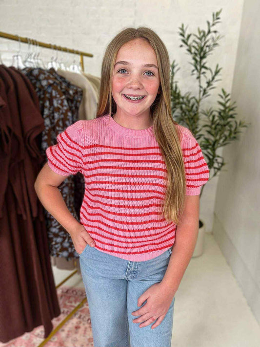 Lauren Sweater Top in Pink Stripe