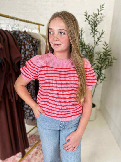 Lauren Sweater Top in Pink Stripe