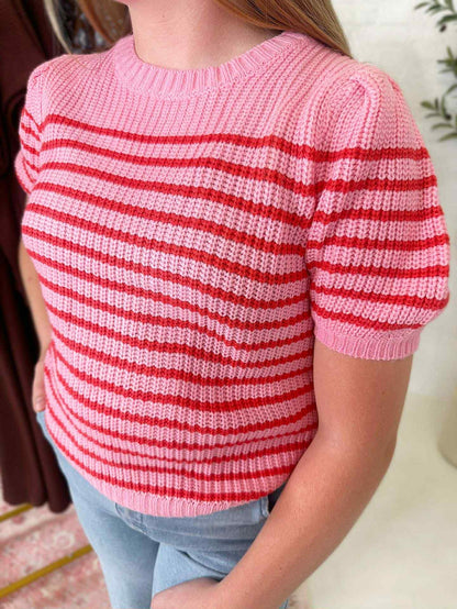 Lauren Sweater Top in Pink Stripe