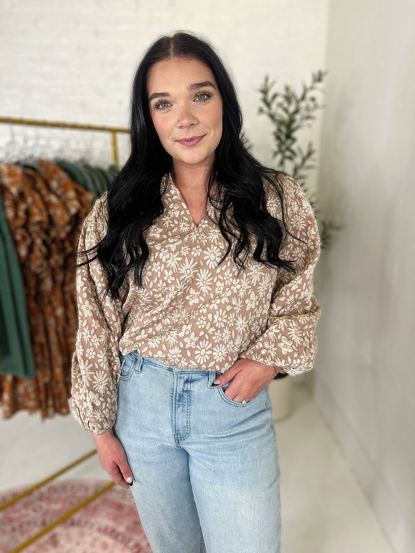 Tatum Floral Top in Oatmeal
